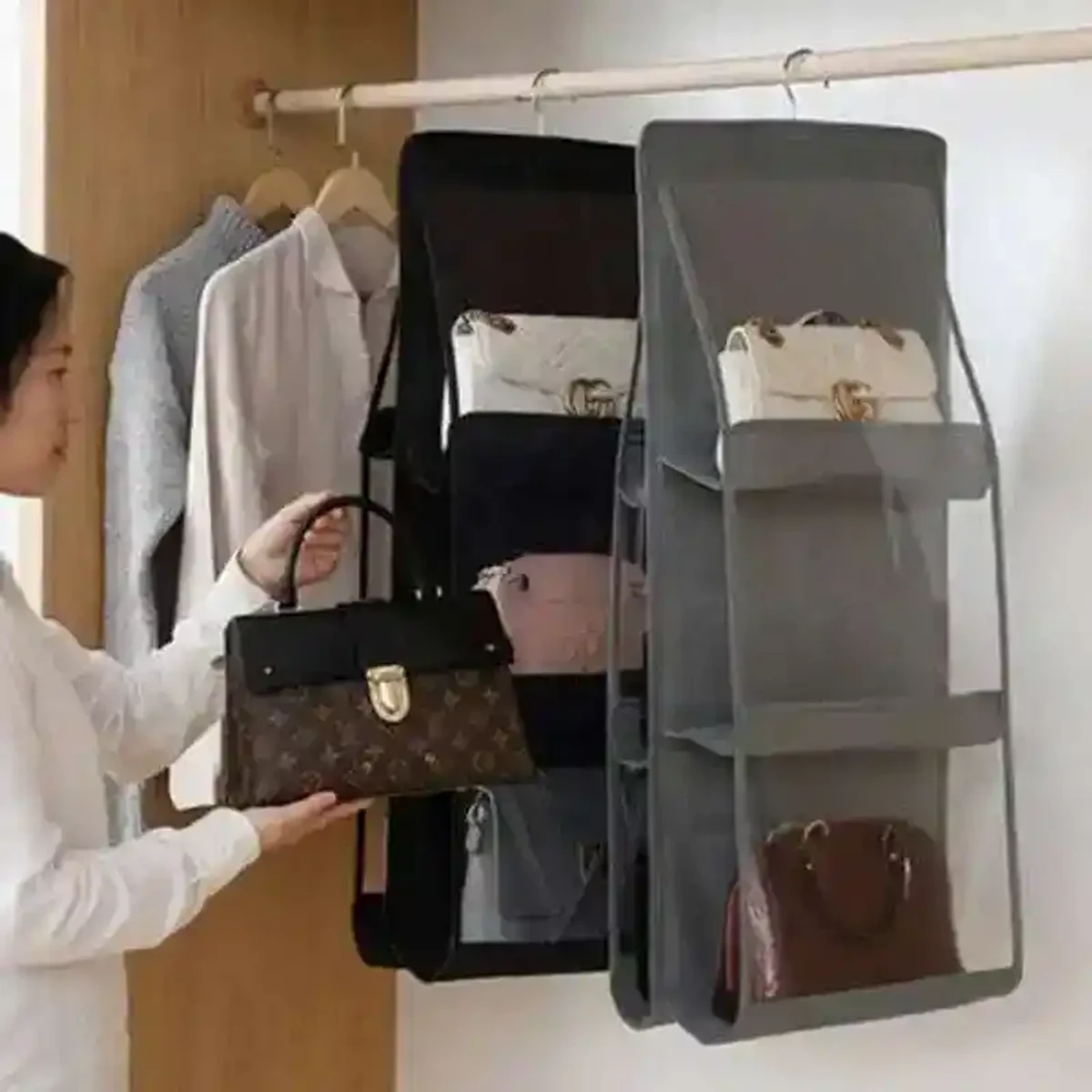 6 POCKET HANGING HANDBAG ORGANIZER